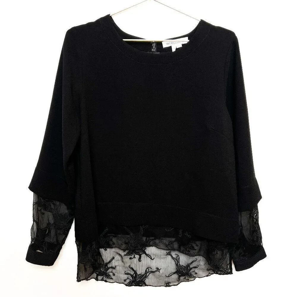 NWT BCBGeneration Black Long Sleeve Embroidered Hem Large